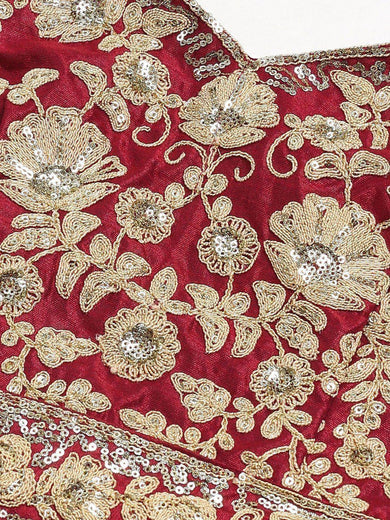 Maroon & Golden Semi-Stitched Myntra Wedding Lehenga & Unstitched Blouse with Dupatta